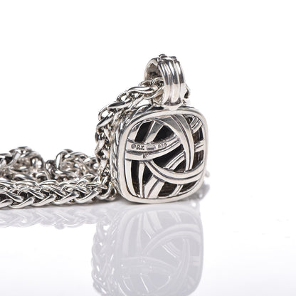 David Yurman Sterling Silver Diamond Black Onyx 14mm Albion Enhancer Pendant Wheat Chain Necklace 6 of 6