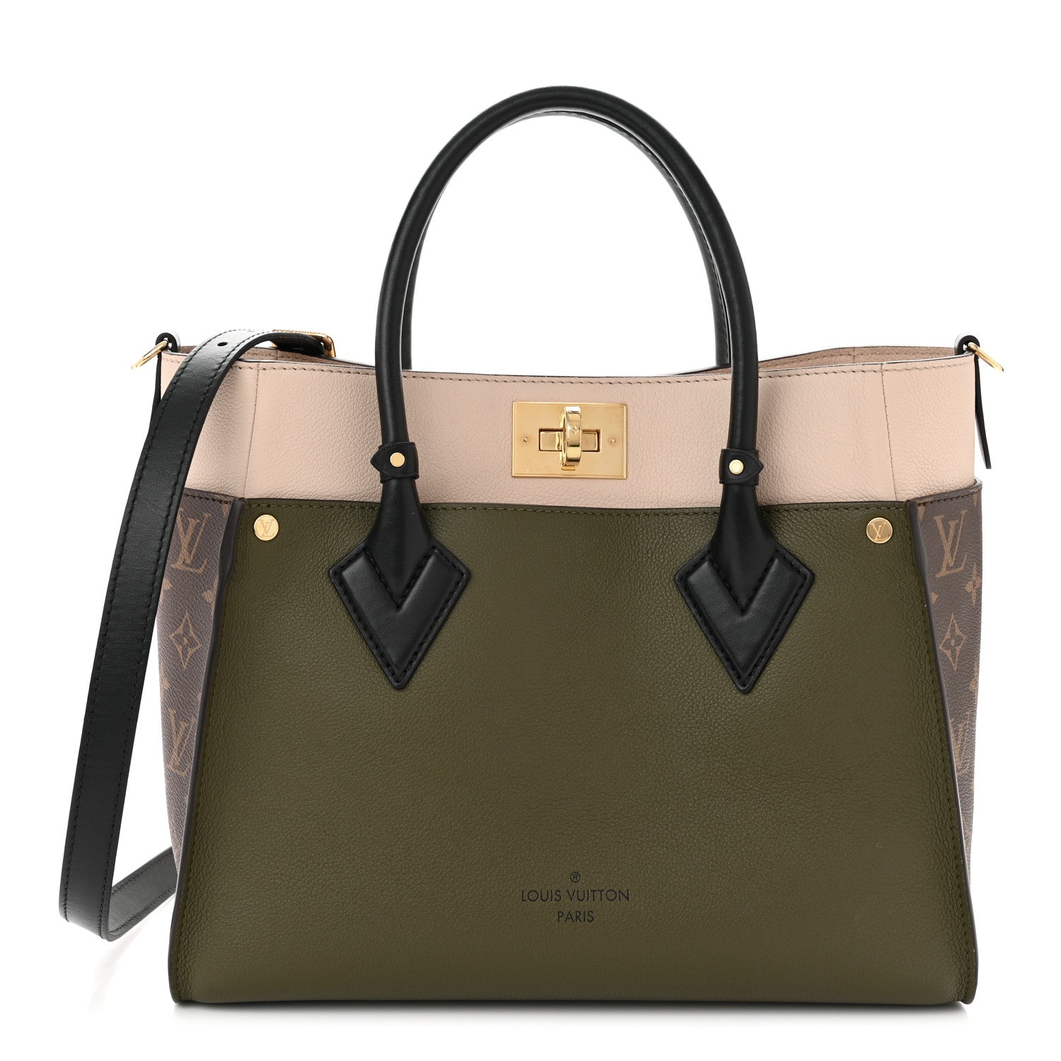 Louis Vuitton Calfskin Monogram On My Side MM Laurier Green Toffee Latte Beige 1 of 10