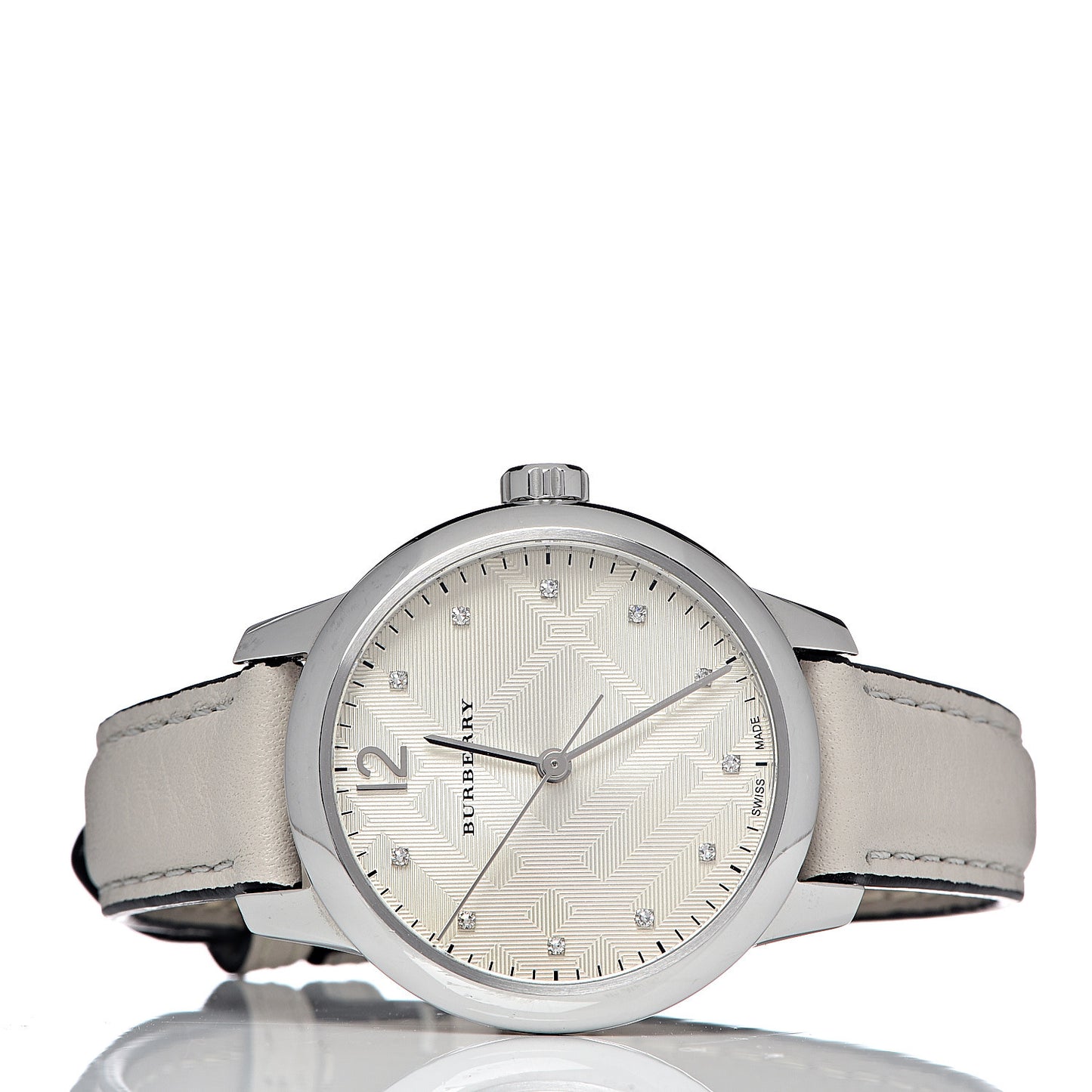 Stainless Steel Calfskin Diamond 32mm Classic Round Quartz Watch Taupe BU10105