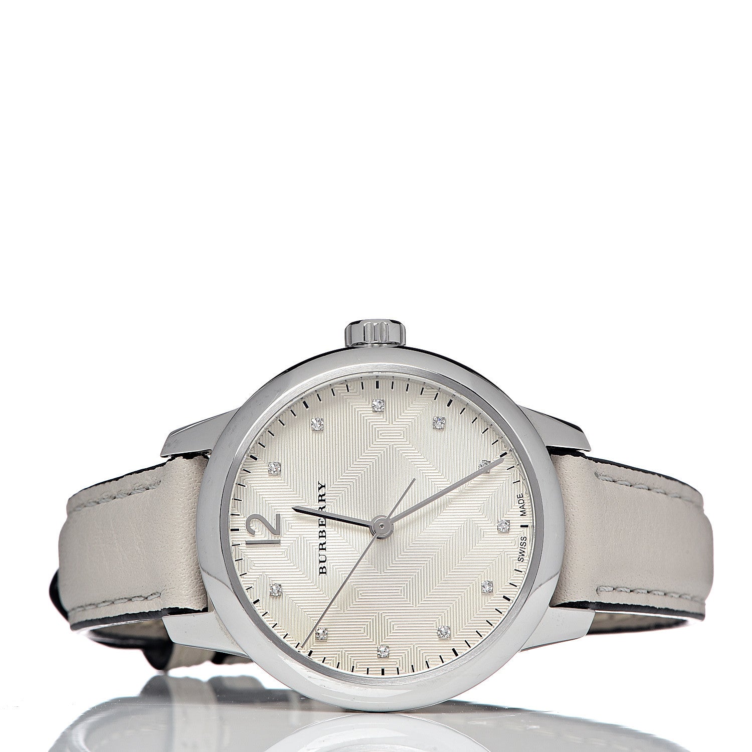 Burberry Stainless Steel Calfskin Diamond 32mm Classic Round Quartz Watch Taupe BU10105 3 of 9