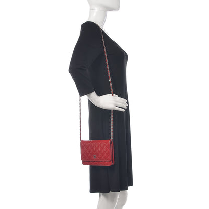Chanel Patent Quilted Wallet On Chain WOC Red 2 of 19