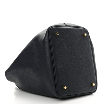 Hermes Taurillon Clemence Casaque Picotin Lock 22 MM Vert Cypres Bleu Nuit Black 4 of 13