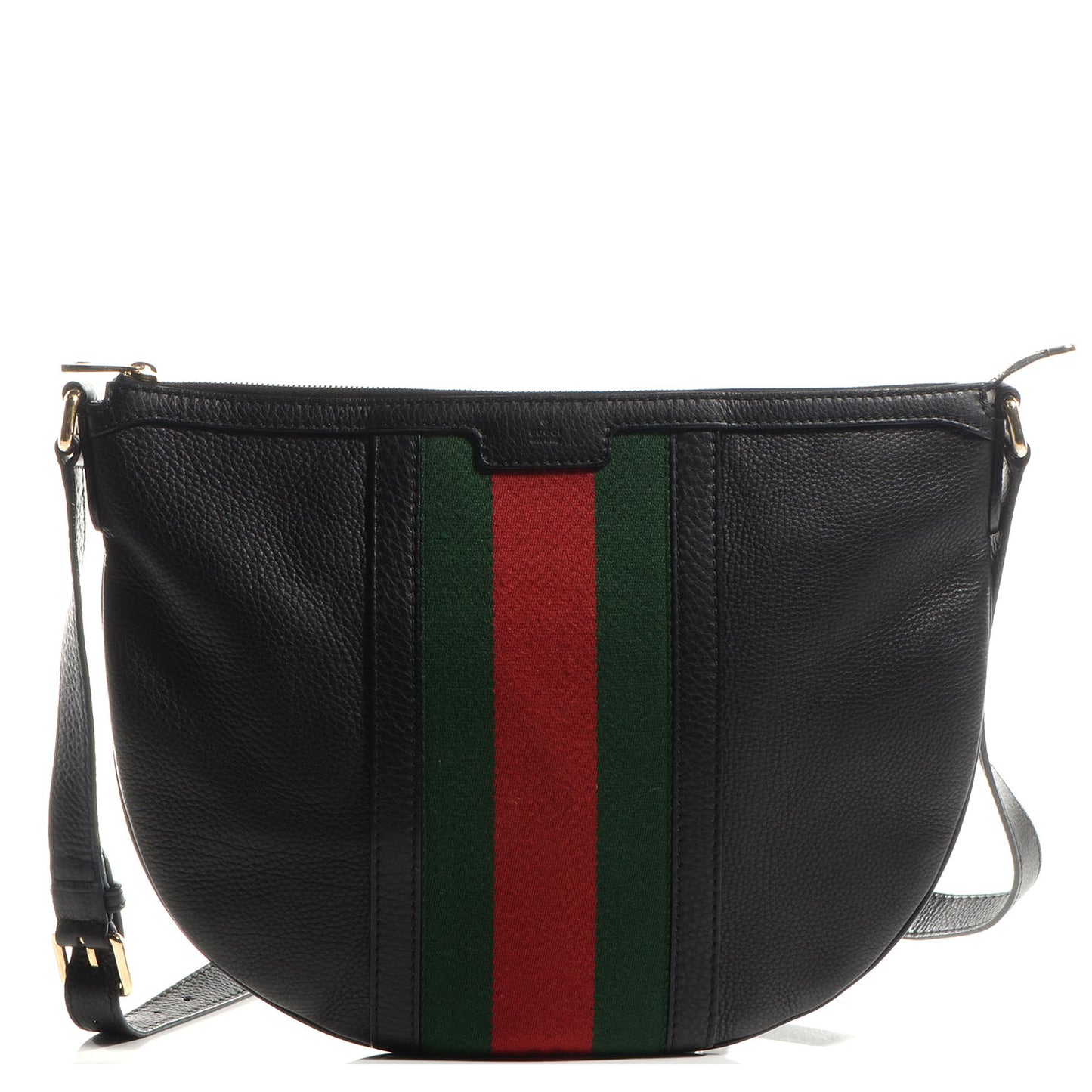 Pebbled Calfskin Vintage Web Medium Half Moon Hobo Black