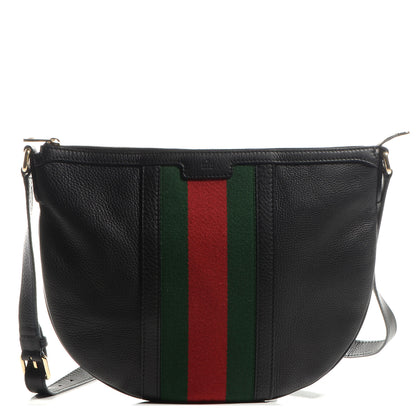 Gucci Pebbled Calfskin Vintage Web Medium Half Moon Hobo Black 1 of 9