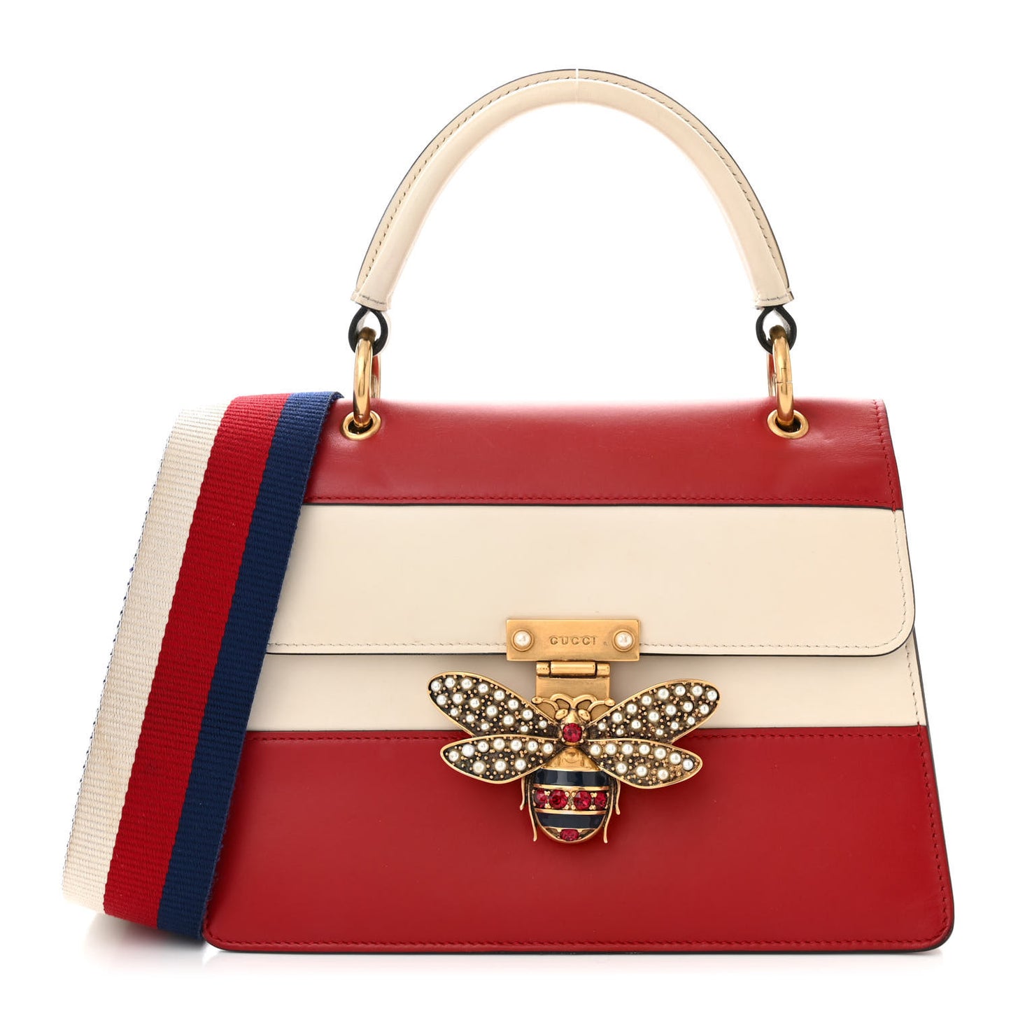 Calfskin Sylvie Web Small Queen Margaret Top Handle Bag Hibiscus Red Mystic White