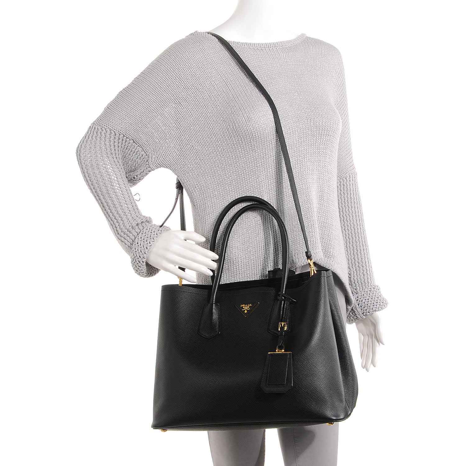 Prada Saffiano Cuir Large Double Bag Nero Black 2 of 10