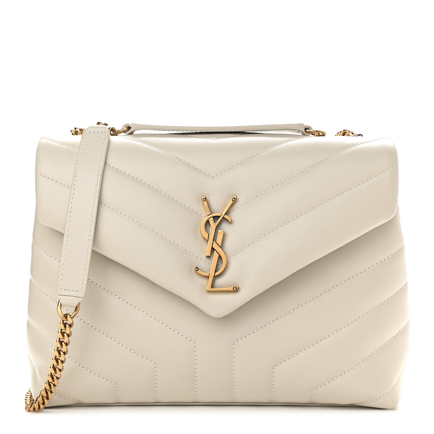 Saint Laurent Calfskin Y Quilted Monogram Small Loulou Chain Satchel Crema Soft 1 of 8