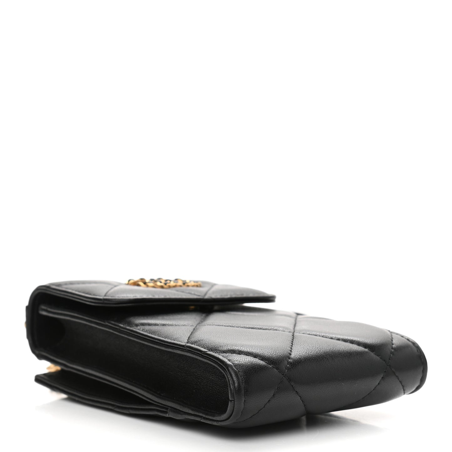 Lambskin Quilted Chanel 19 Phone Holder With Chain Black
