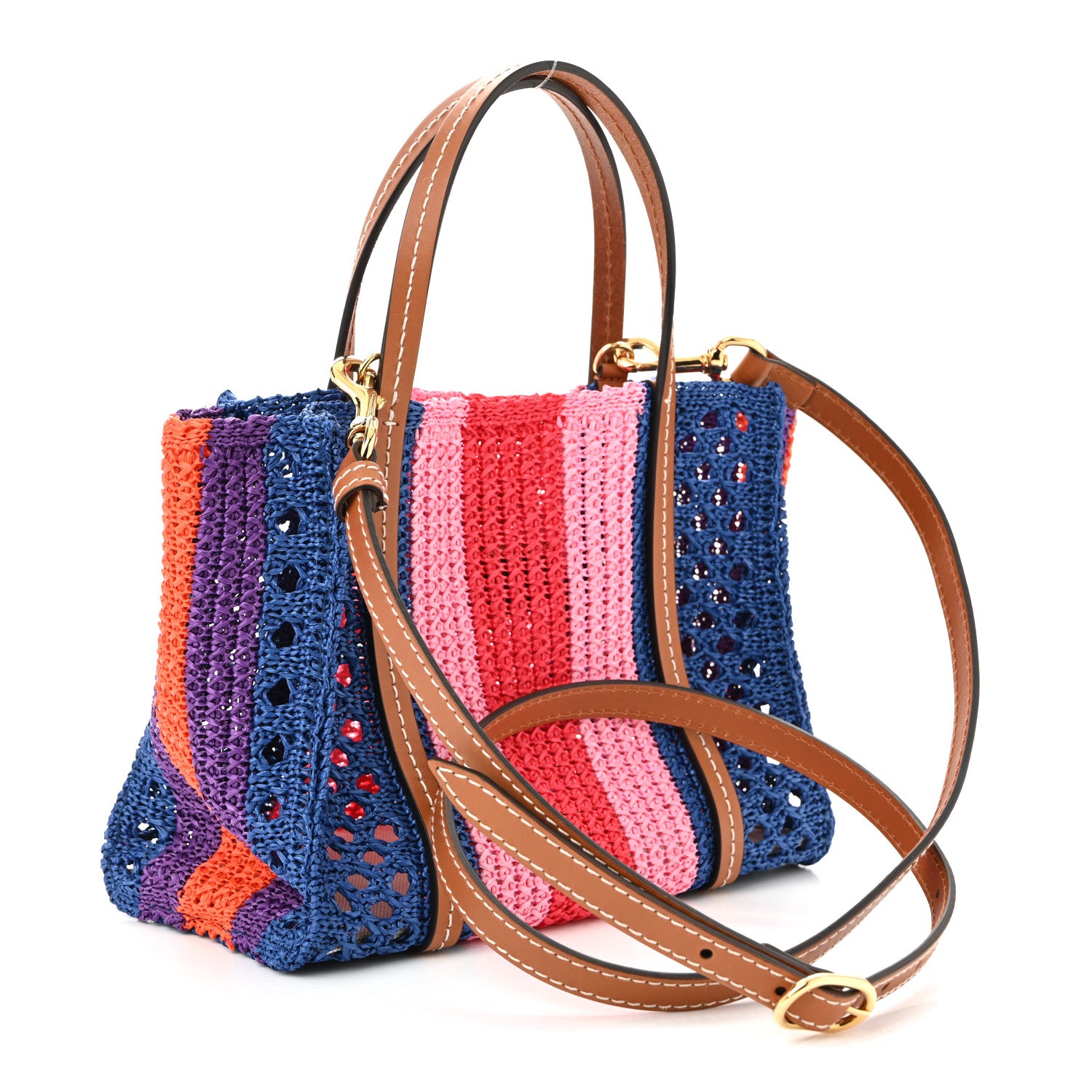 Gucci Raffia Web Woven Small Interlocking G Tote Blue Multicolor