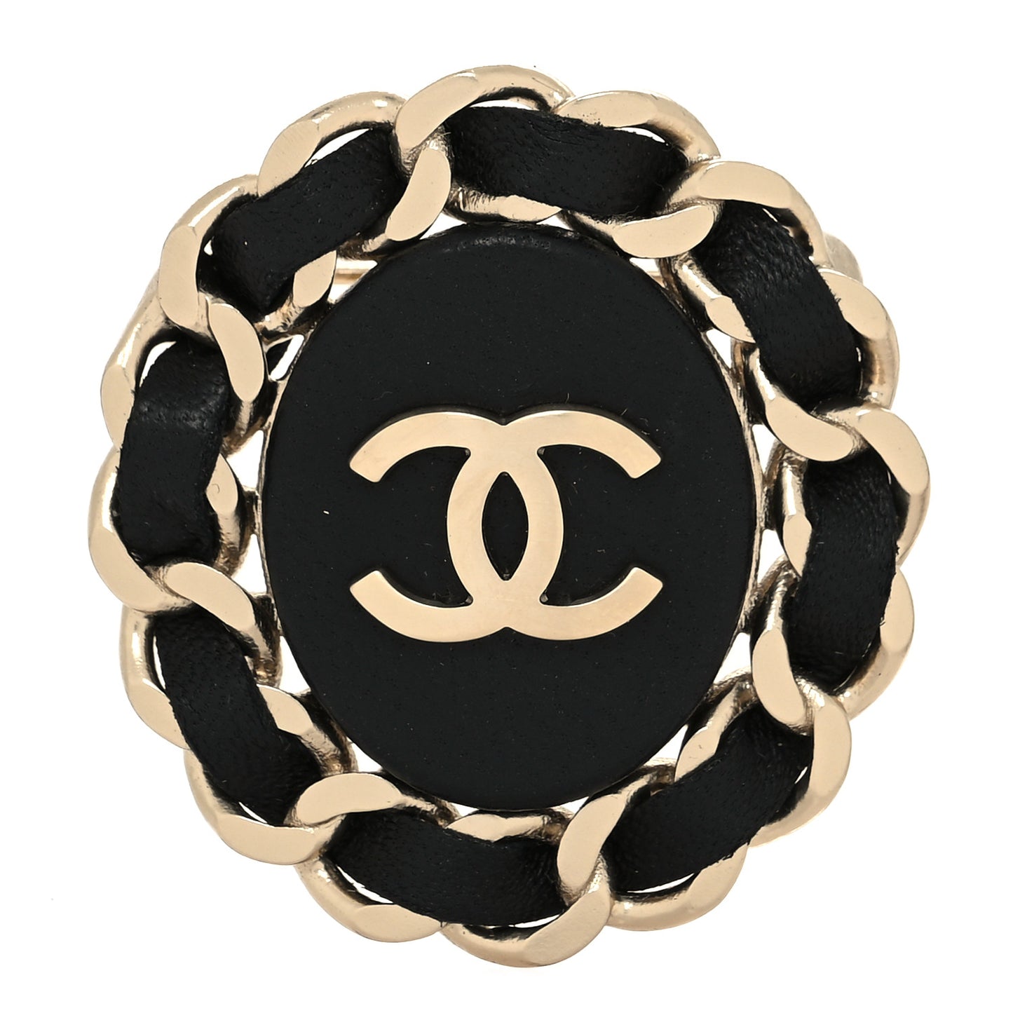Lambskin Chain CC Brooch Black