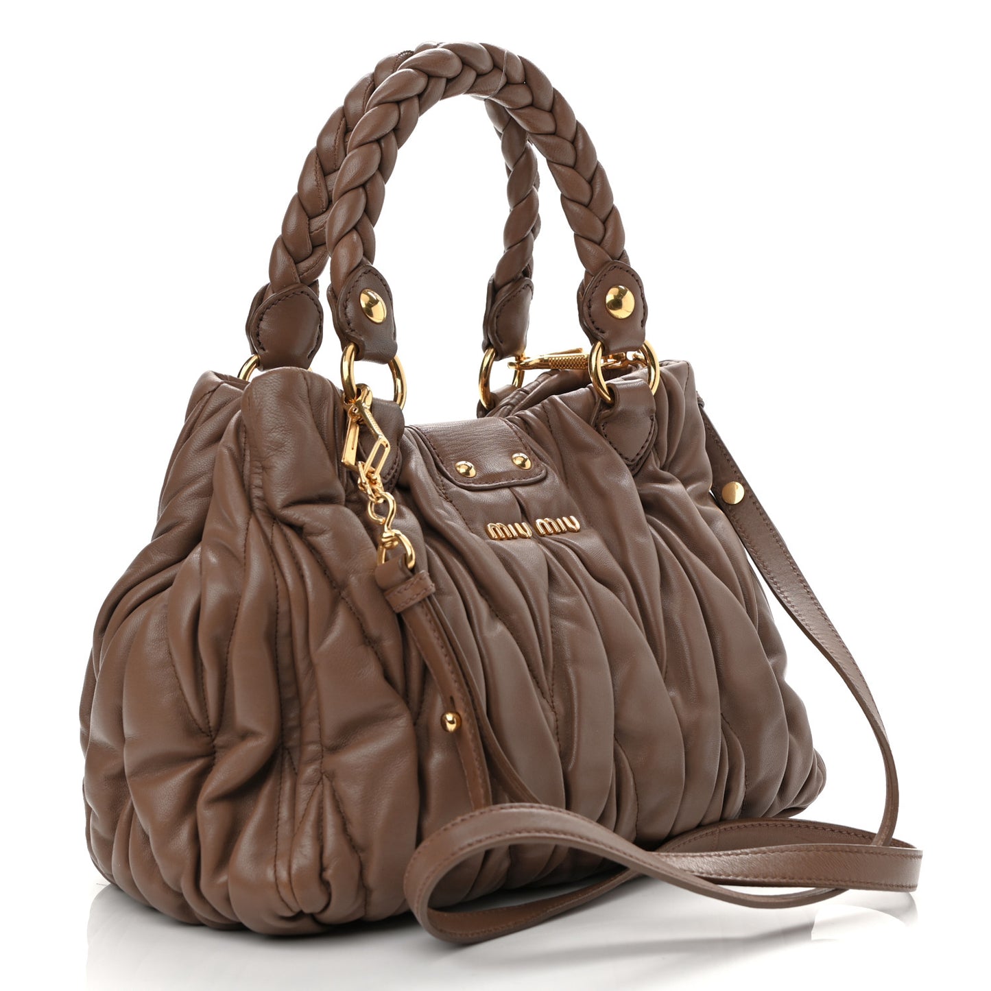 Nappa Matelasse Top Handle Satchel Cammello
