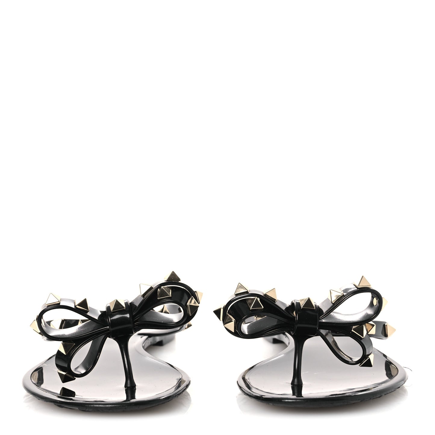 PVC Jelly Rockstud Bow Thong Sandals 38 Black