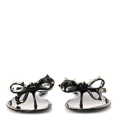 Valentino Garavani PVC Jelly Rockstud Bow Thong Sandals 38 Black 3 of 9