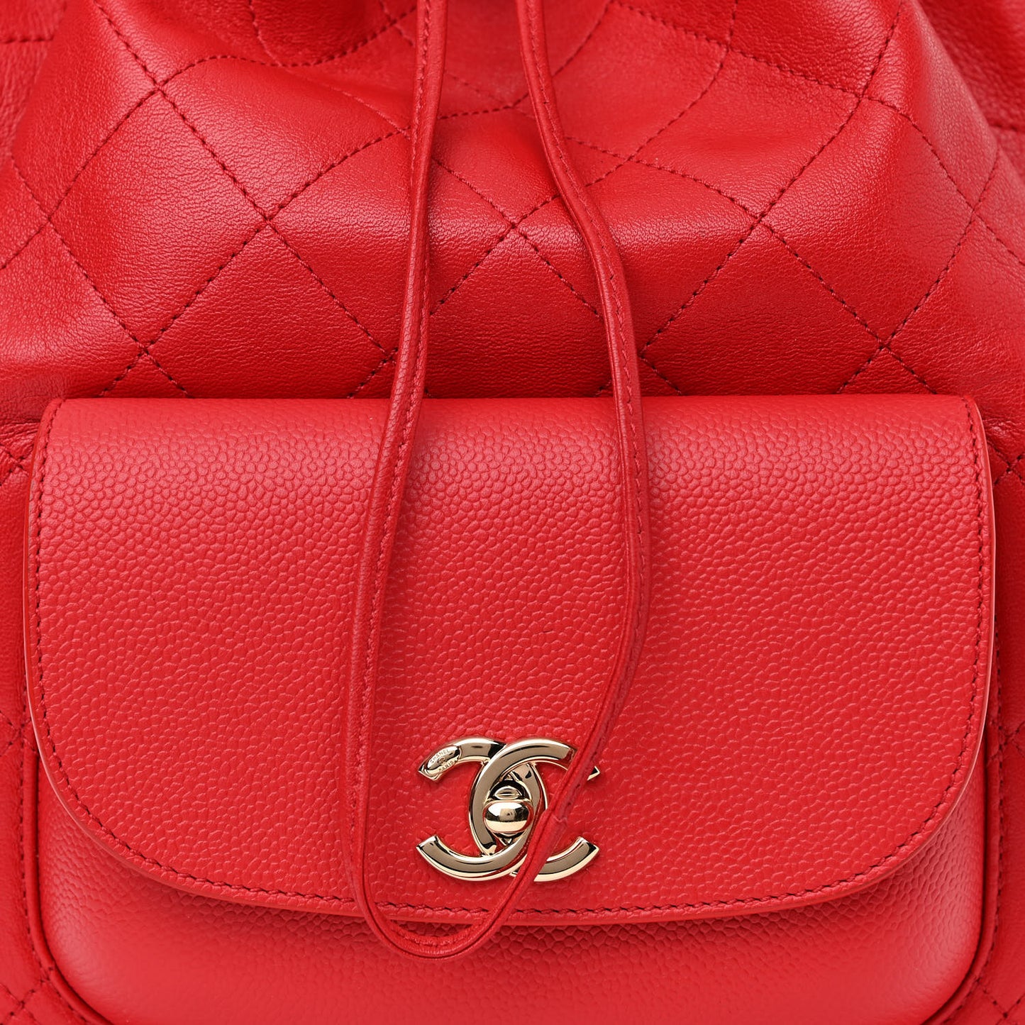 Sheepskin Caviar Quilted Daily Round Backpack Red