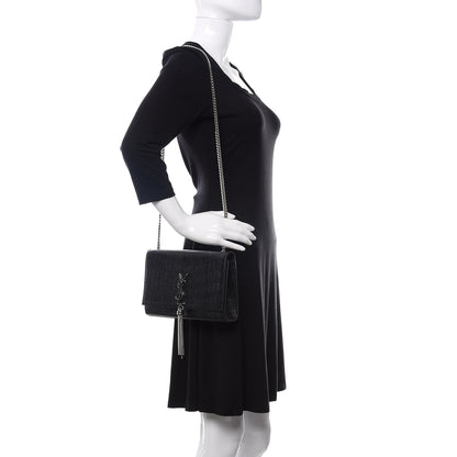 Saint Laurent Calfskin Crocodile Embossed Medium Classic Monogram Kate Tassel Satchel Black 2 of 13