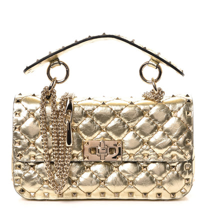 Valentino Garavani Metallic Wrinkled Lambskin Small Rockstud Spike Shoulder Bag Platino 1 of 7