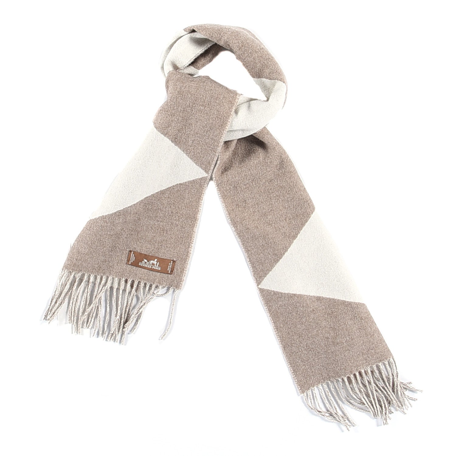 Hermes Cashmere Casaque Zig Zag Muffler Etoupe Ivory 1 of 4
