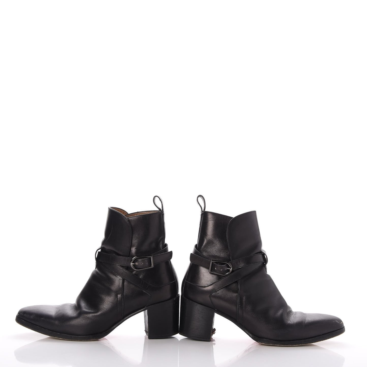 Calfskin Buckle Wrap Ankle Boots Booties 41 Black