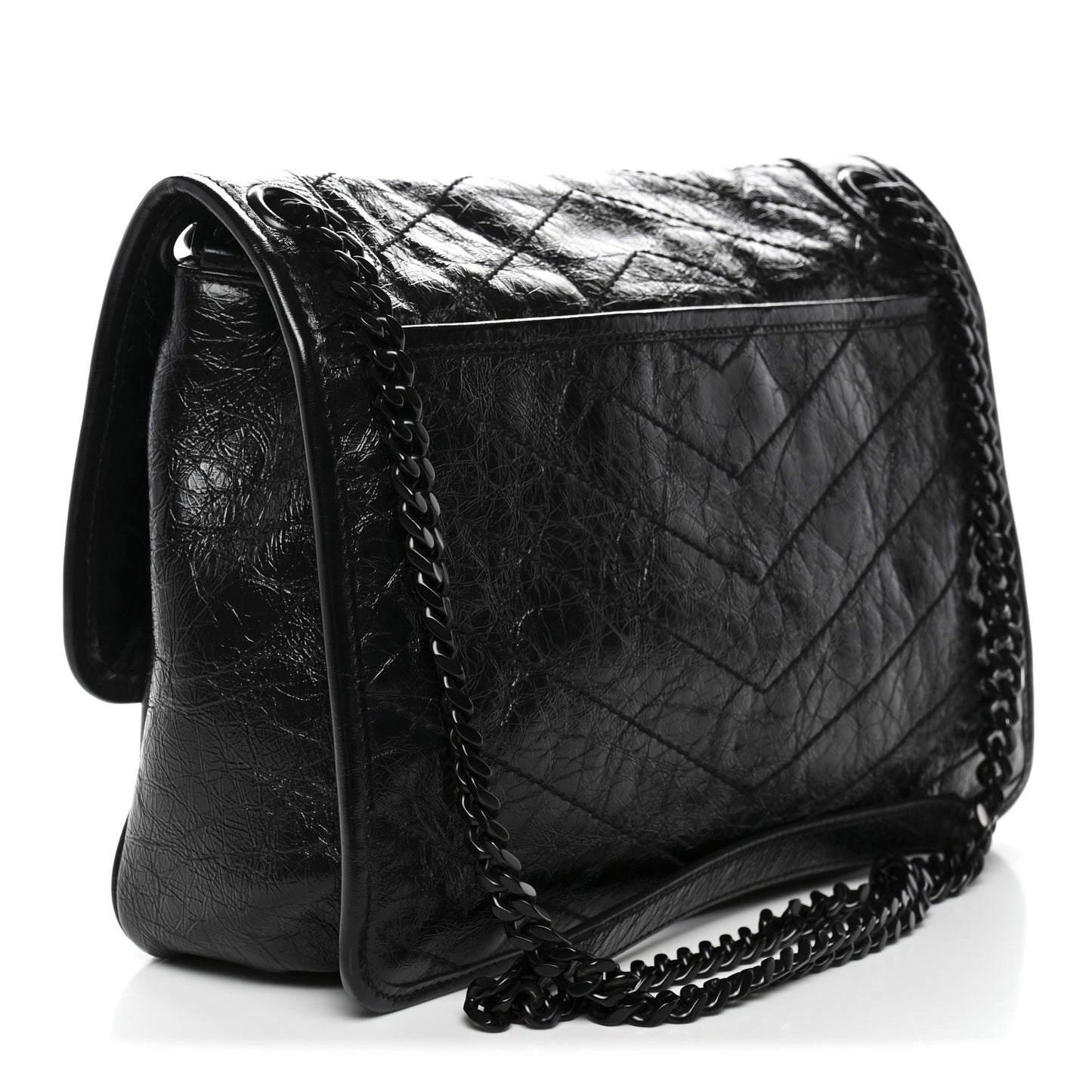Crinkled Calfskin Matelasse Monogram Medium Niki Chain Satchel Black
