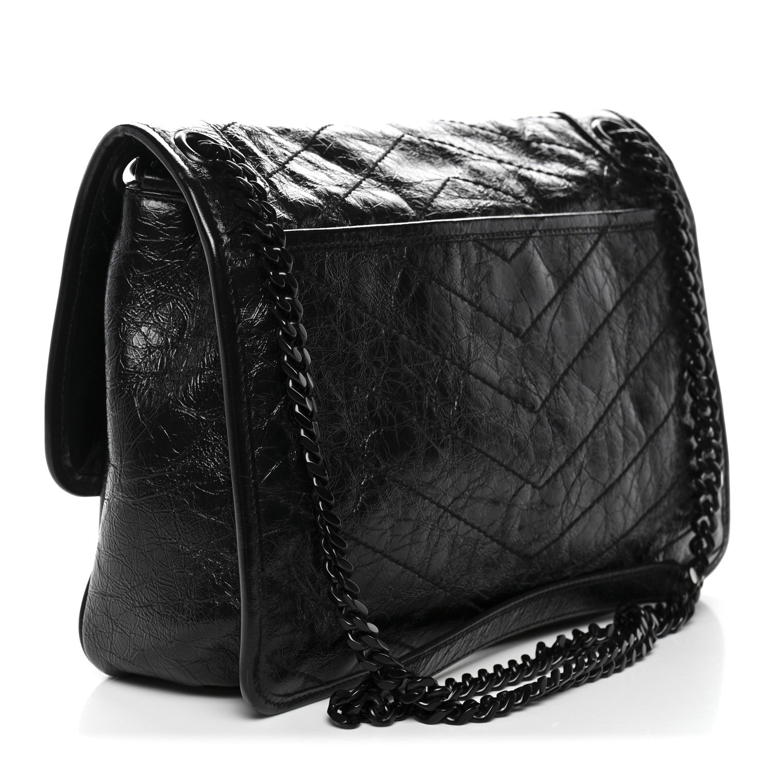 Saint Laurent Crinkled Calfskin Matelasse Monogram Medium Niki Chain Satchel Black 3 of 10