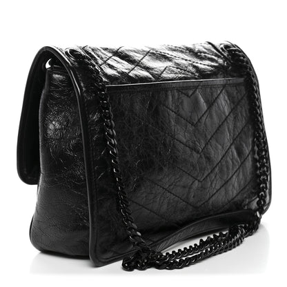 Saint Laurent Crinkled Calfskin Matelasse Monogram Medium Niki Chain Satchel Black 3 of 10