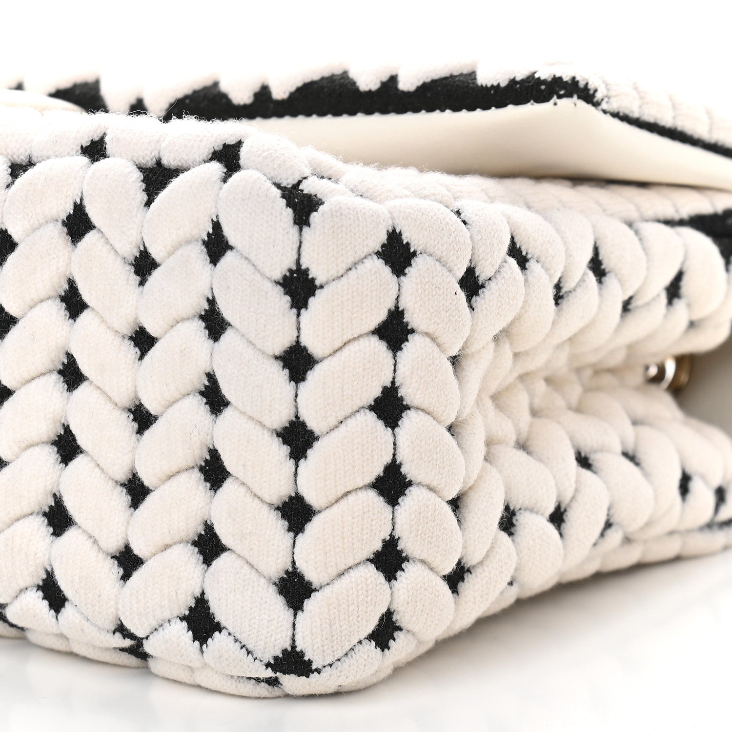 Chanel Calfskin Wool Woven Flap White Black 8 of 8