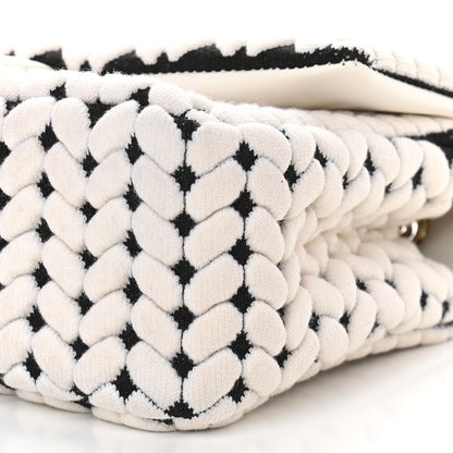 Chanel Calfskin Wool Woven Flap White Black 8 of 8