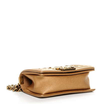 Chanel Metallic Lambskin Small Golden CC Boy Flap Dark Gold 4 of 7