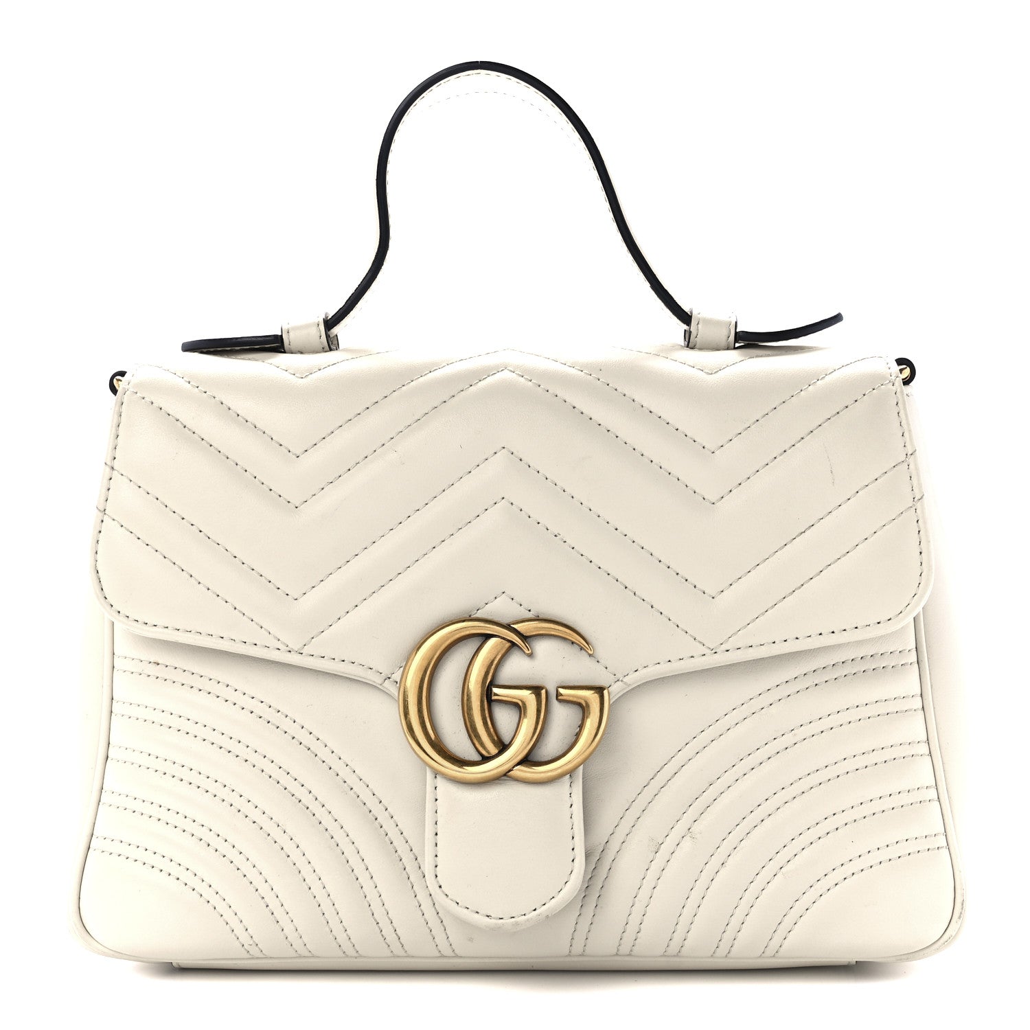 Gucci Calfskin Matelasse Small GG Marmont Top Handle Shoulder Bag White 1 of 13