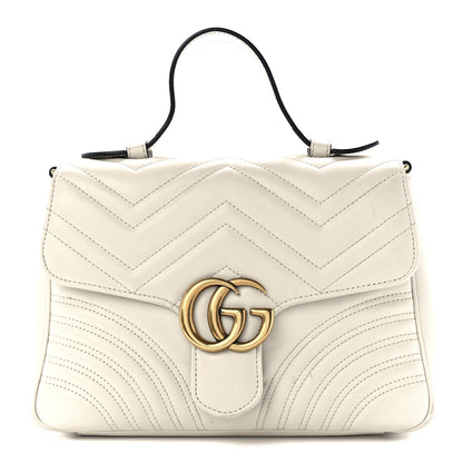 Gucci Calfskin Matelasse Small GG Marmont Top Handle Shoulder Bag White 1 of 13