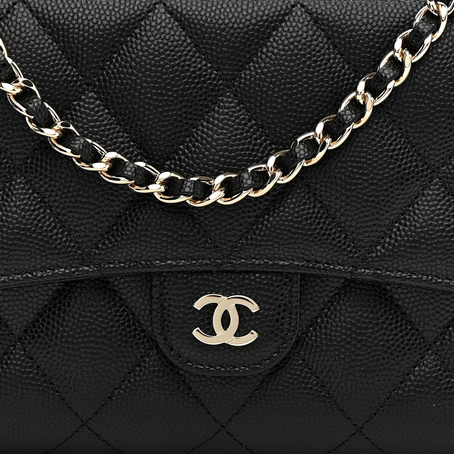 Caviar Quilted Phone Holder Wallet on Removable Chain Black