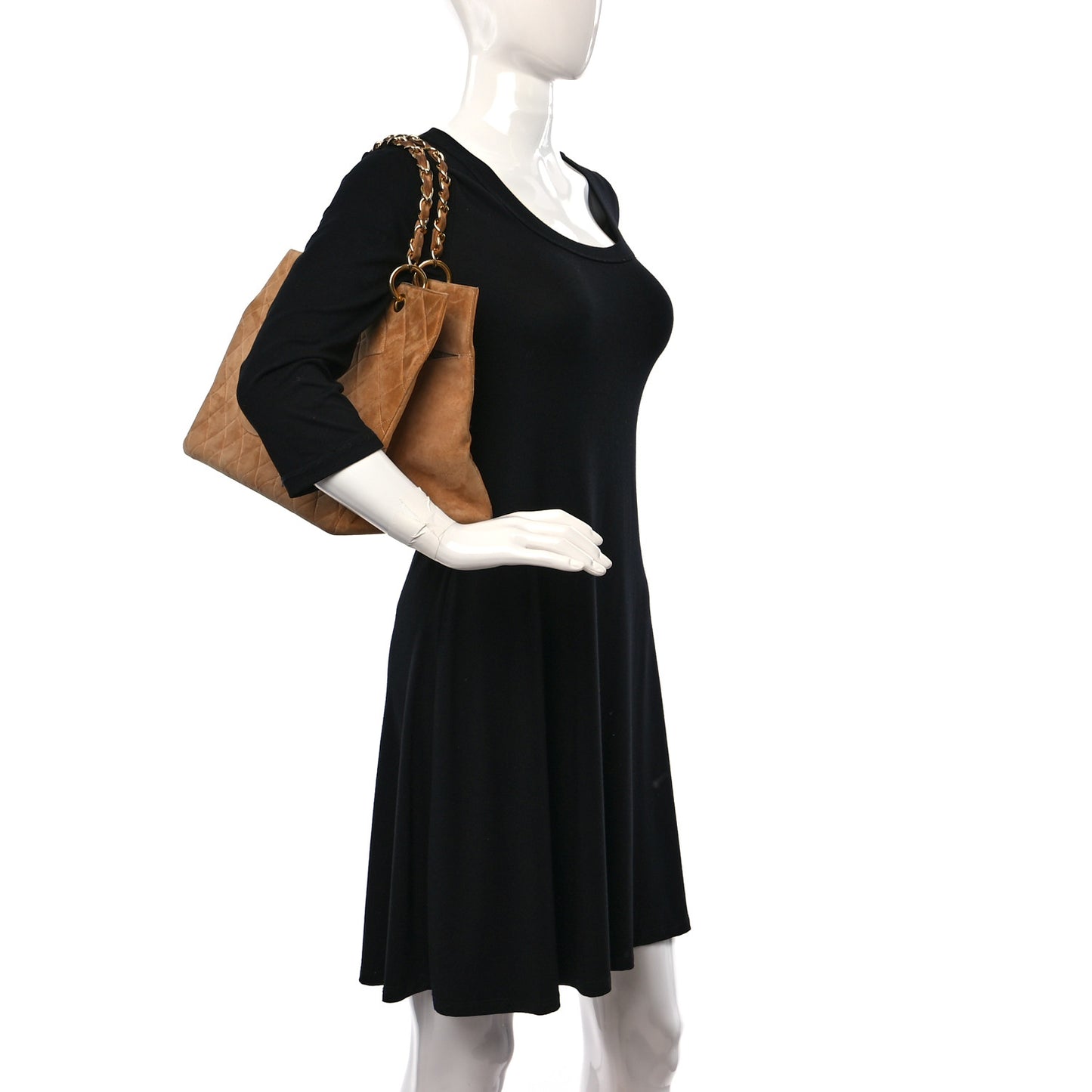 Suede Quilted CC Timeless Shopping Tote Beige