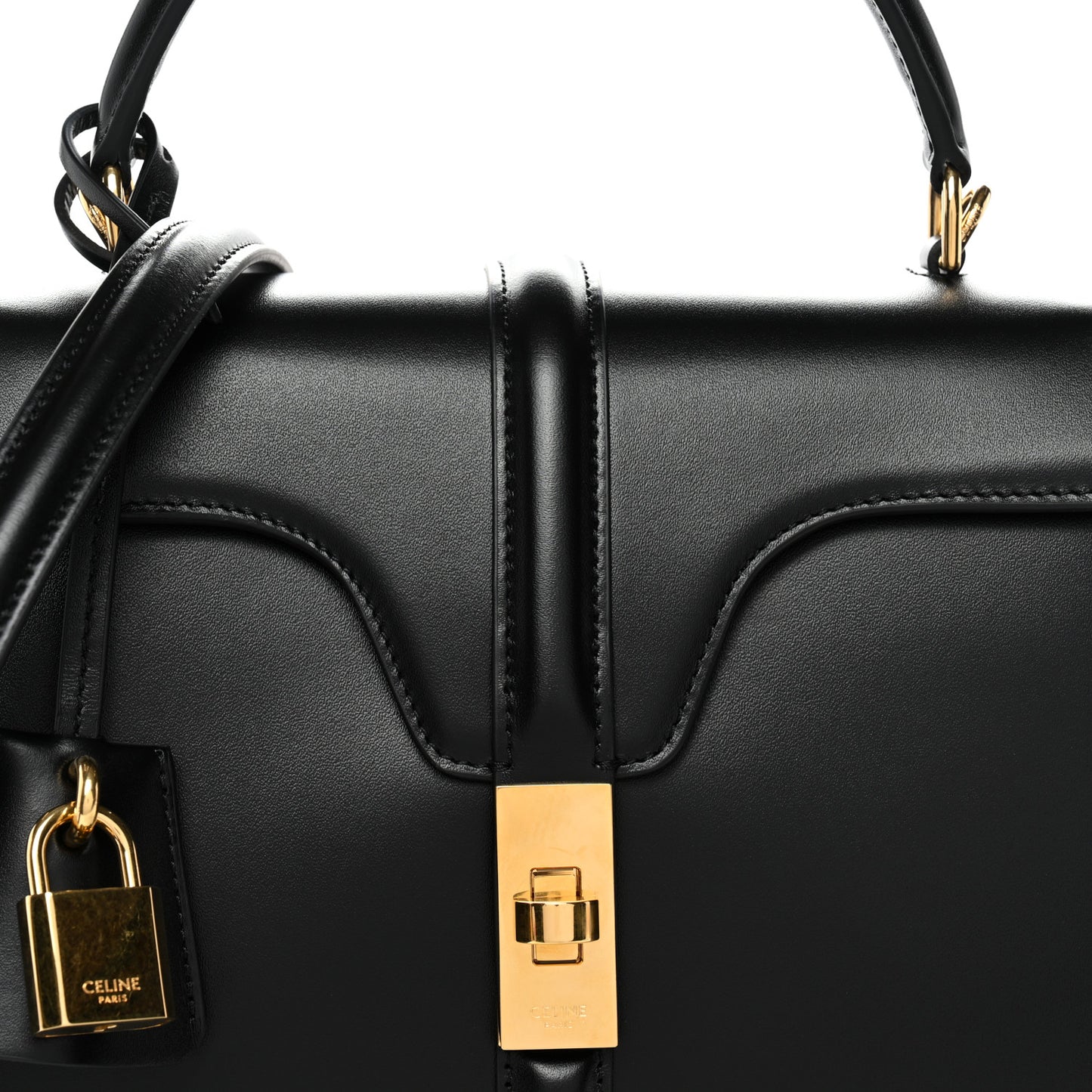 Satinated Calfskin Small 16 Top Handle Bag Black