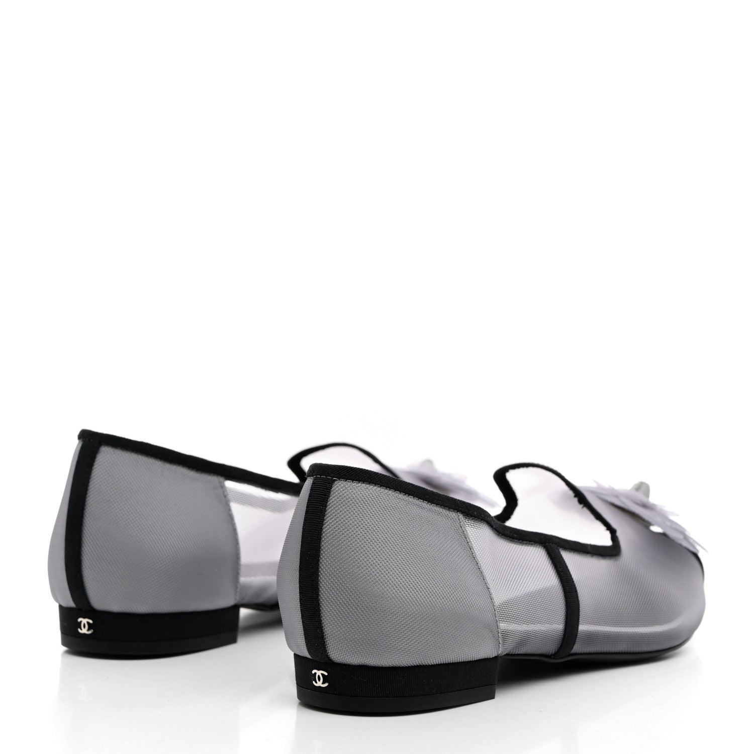 Chanel Mesh Grosgrain Camellia Mocassin Loafers 36 Grey Black 4 of 8