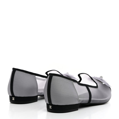 Chanel Mesh Grosgrain Camellia Mocassin Loafers 36 Grey Black 4 of 8