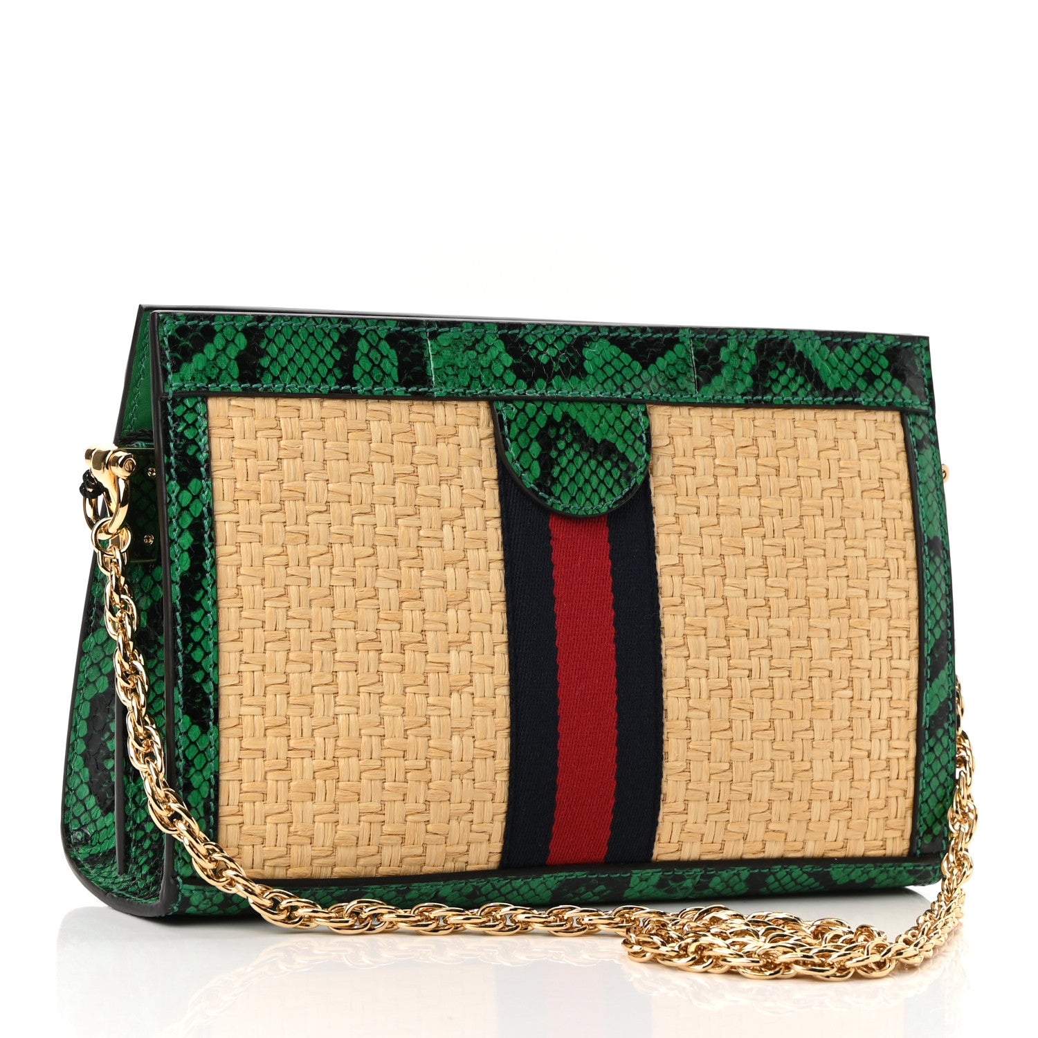 Gucci Raffia Elaphe GG Small Ophidia Chain Shoulder Bag Natural New Shamarock 3 of 13