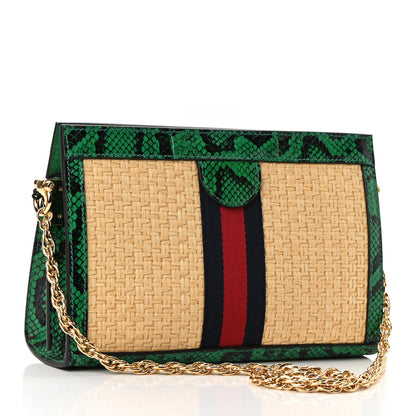 Gucci Raffia Elaphe GG Small Ophidia Chain Shoulder Bag Natural New Shamarock 3 of 13