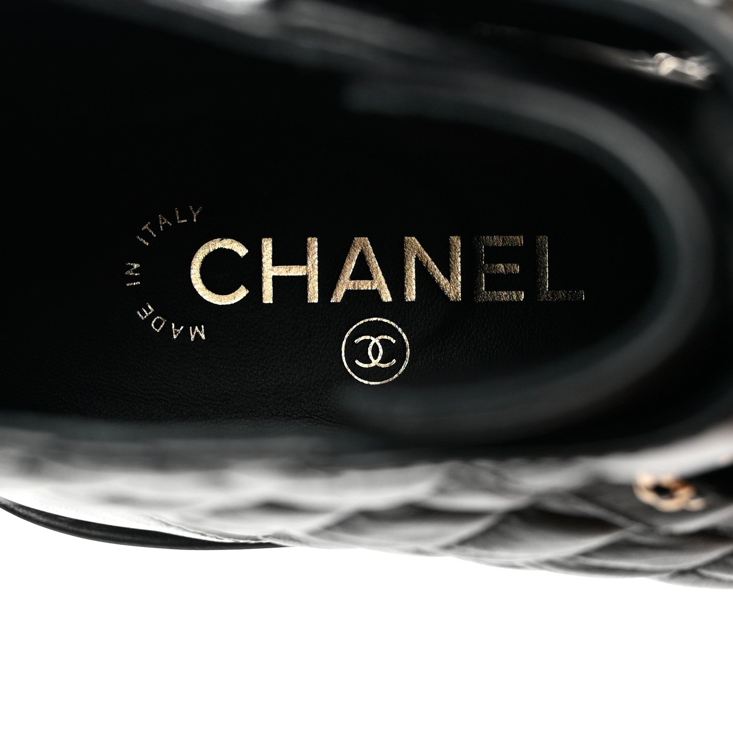 Chanel Shiny Lambskin Quilted Lace Up Combat Boots 39 Black 7 of 10