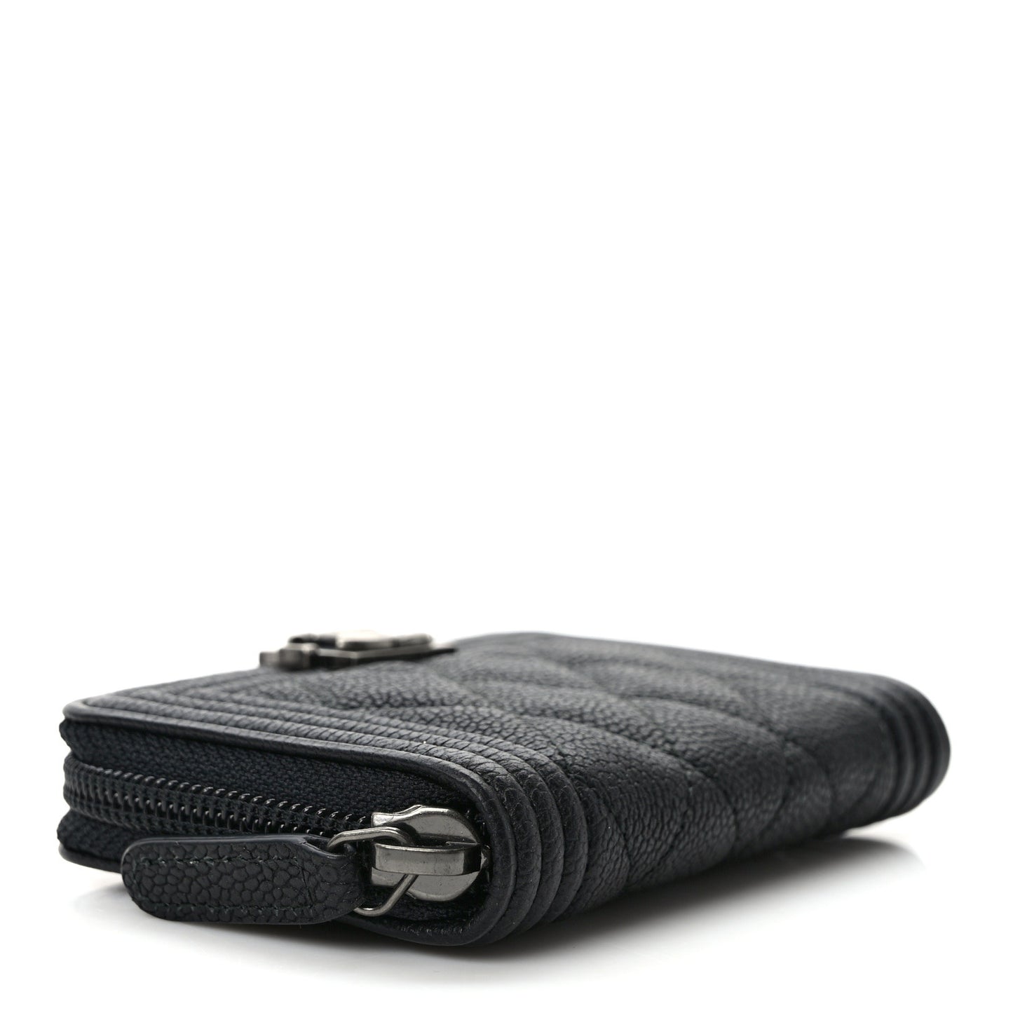 Caviar Quilted Boy Zip Around Coin Purse Wallet Black