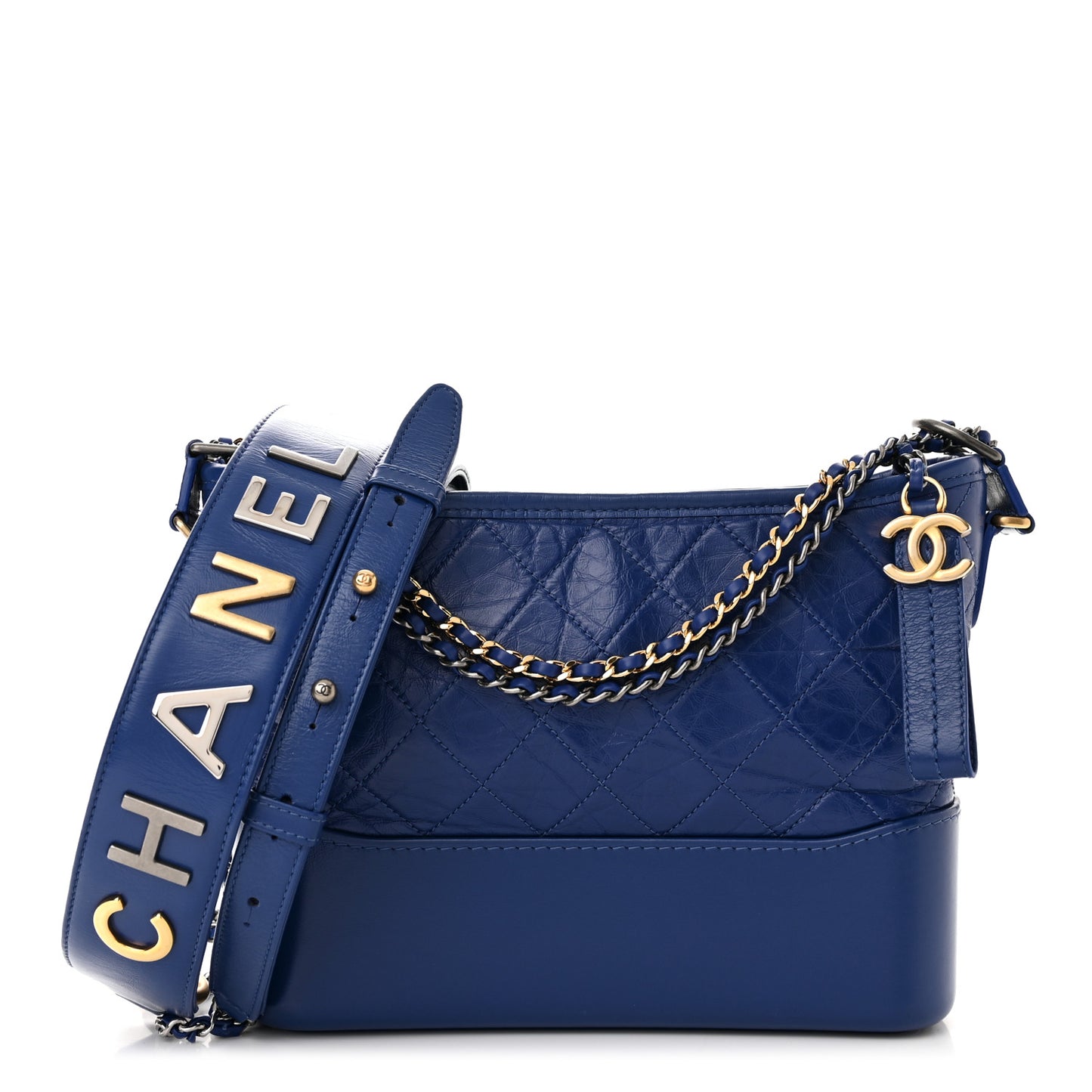 Aged Smooth Calfskin Quilted Medium Gabrielle Logo Hobo Blue