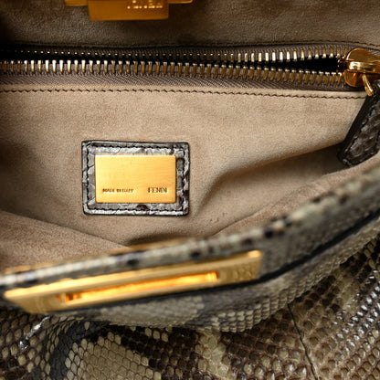Fendi Snakeskin Medium Peekaboo Iconic Satchel Asfalto Nocciola 7 of 12
