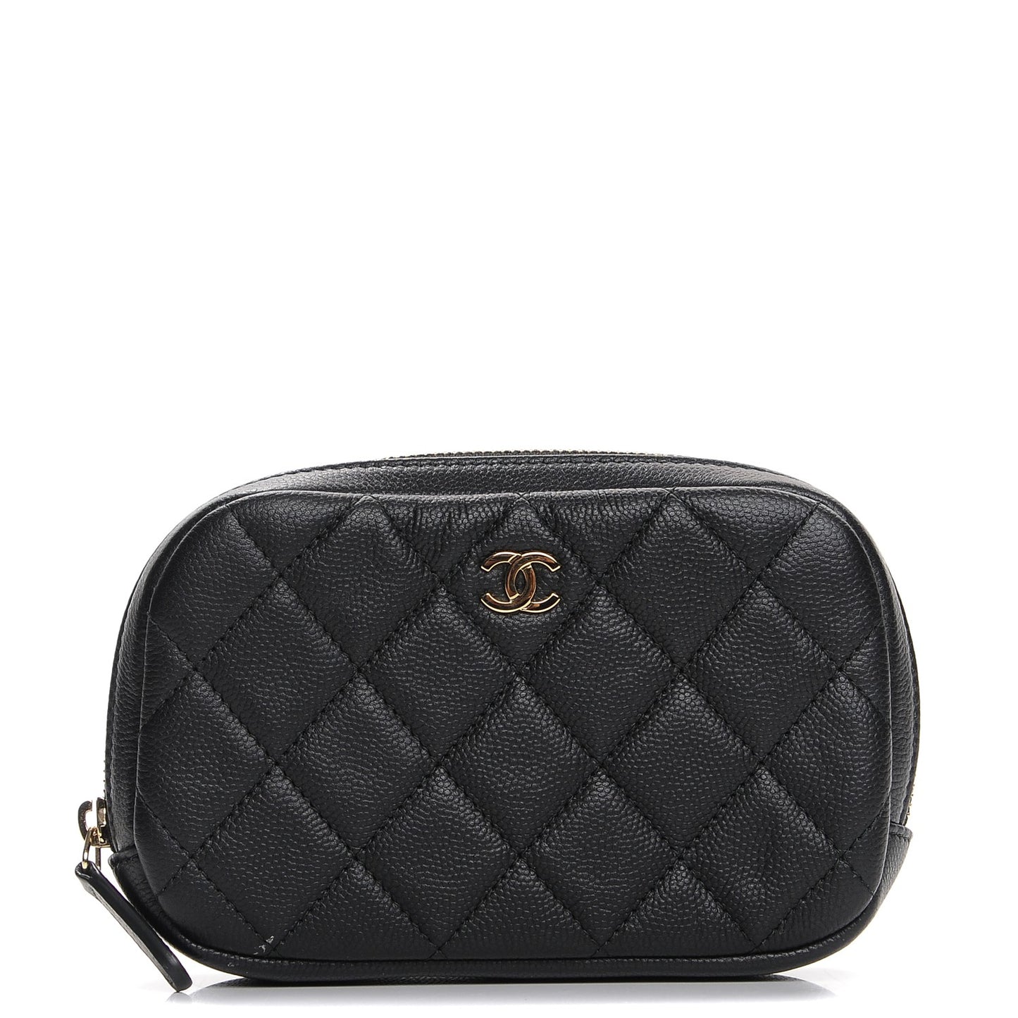 Caviar Quilted Small Curvy Pouch Cosmetic Case Black