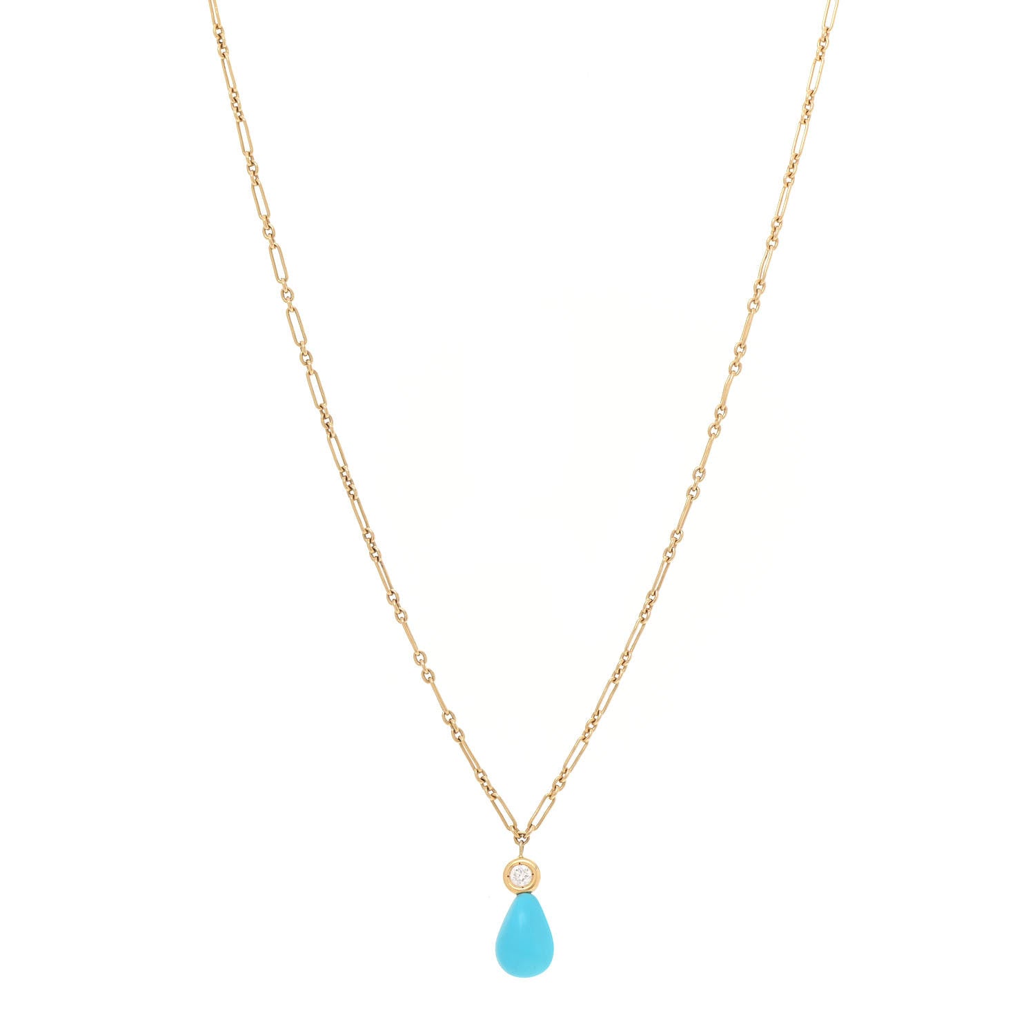 Christian Dior 18K Yellow Gold Diamond Turquoise Drop Pendant Necklace 1 of 4