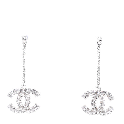 Chanel Baguette Crystal CC Drop Earrings Silver 1 of 4