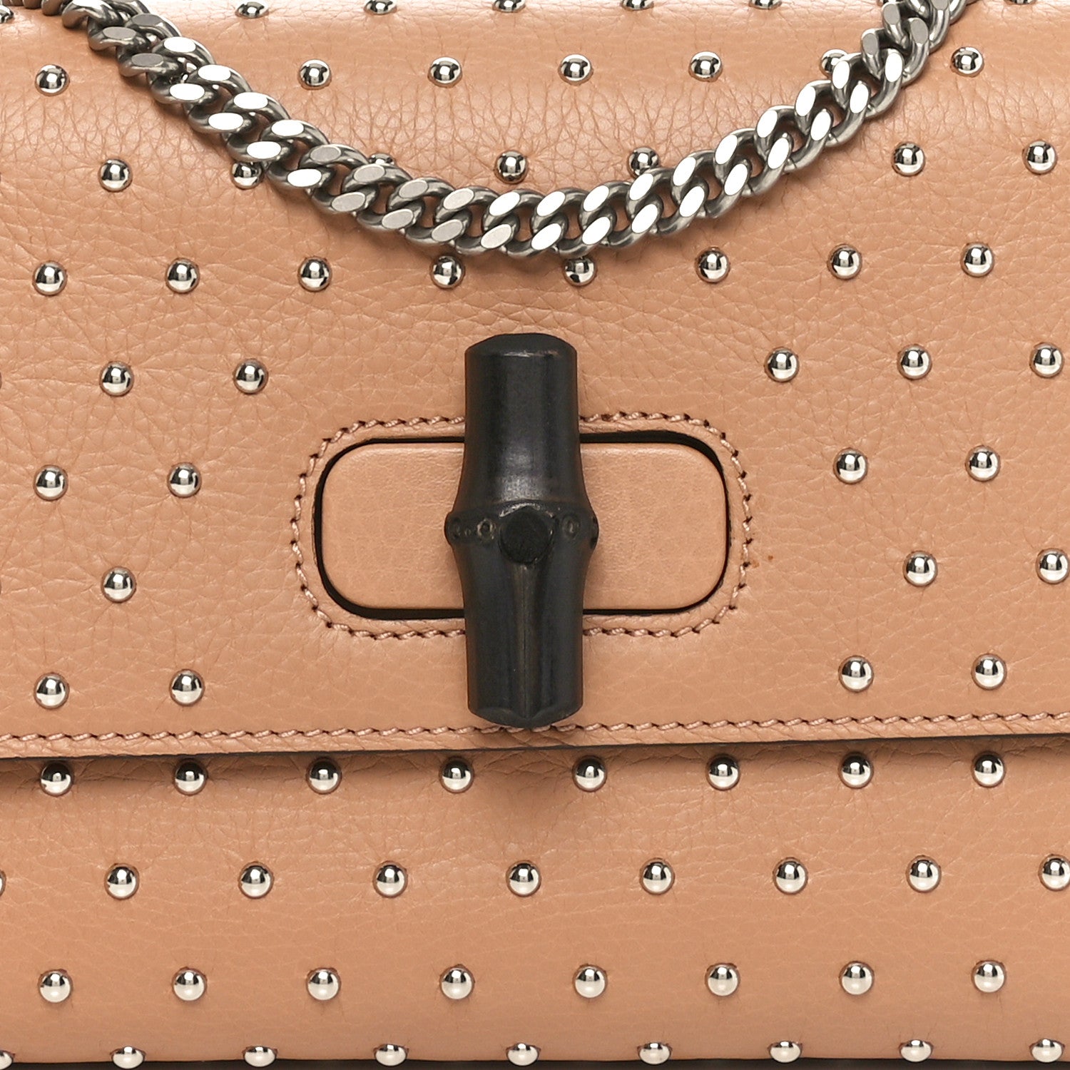 Gucci Calfskin Studded Medium Miss Bamboo Shoulder Bag Camelia 8 of 10