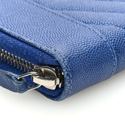 Chanel Caviar Chevron Quilted Mademoiselle Vintage Zip Around Wallet Blue 10 of 10