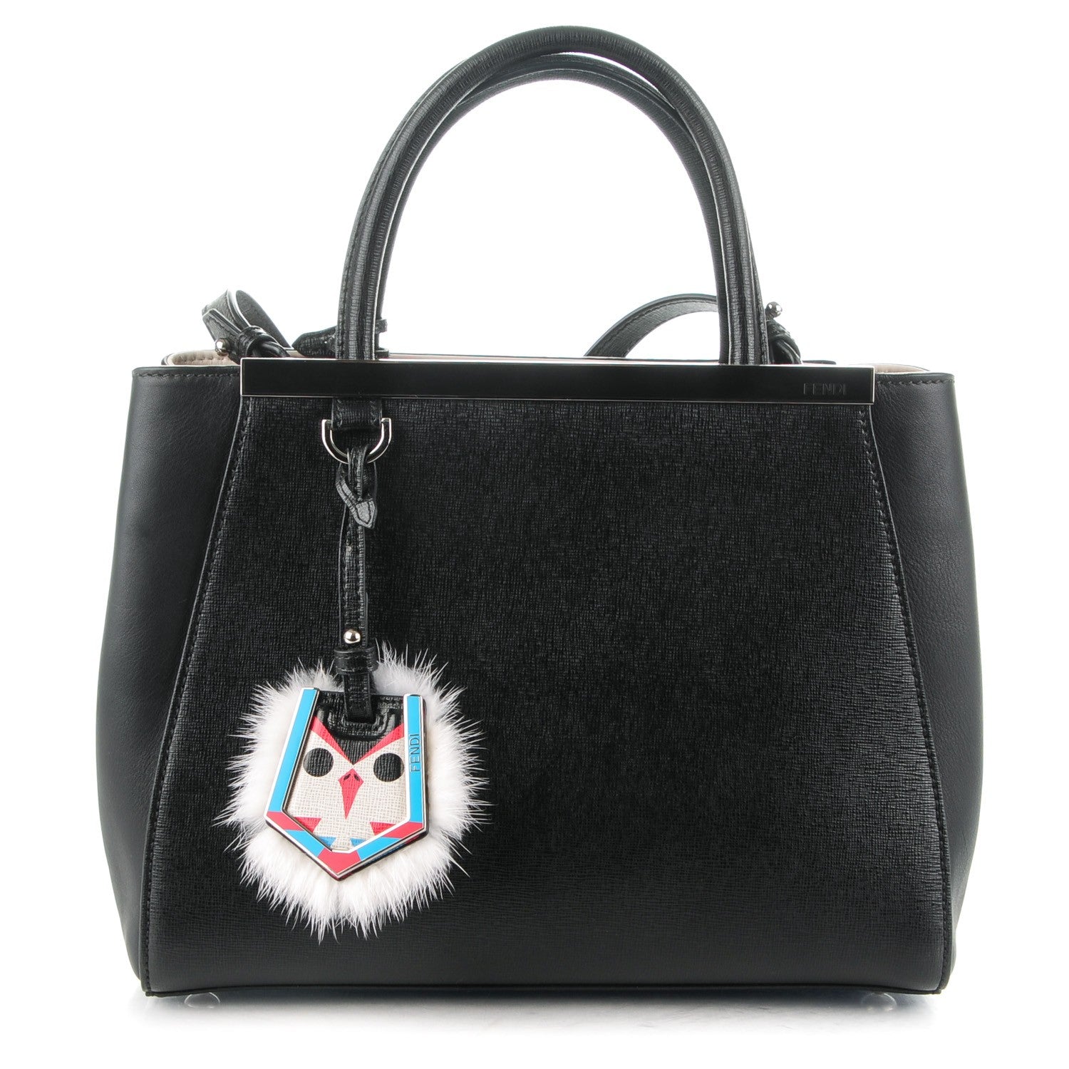 Fendi Vitello Elite Flamingo Mink Monster Charm Petite 2Jours Tote Black Multicolor 1 of 8