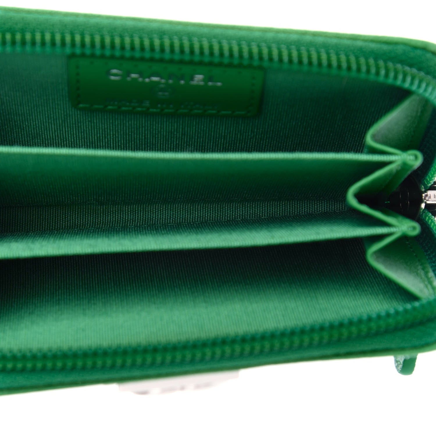 Chanel Caviar Quilted Boy Zip Around Coin Purse Wallet Green 5 of 8