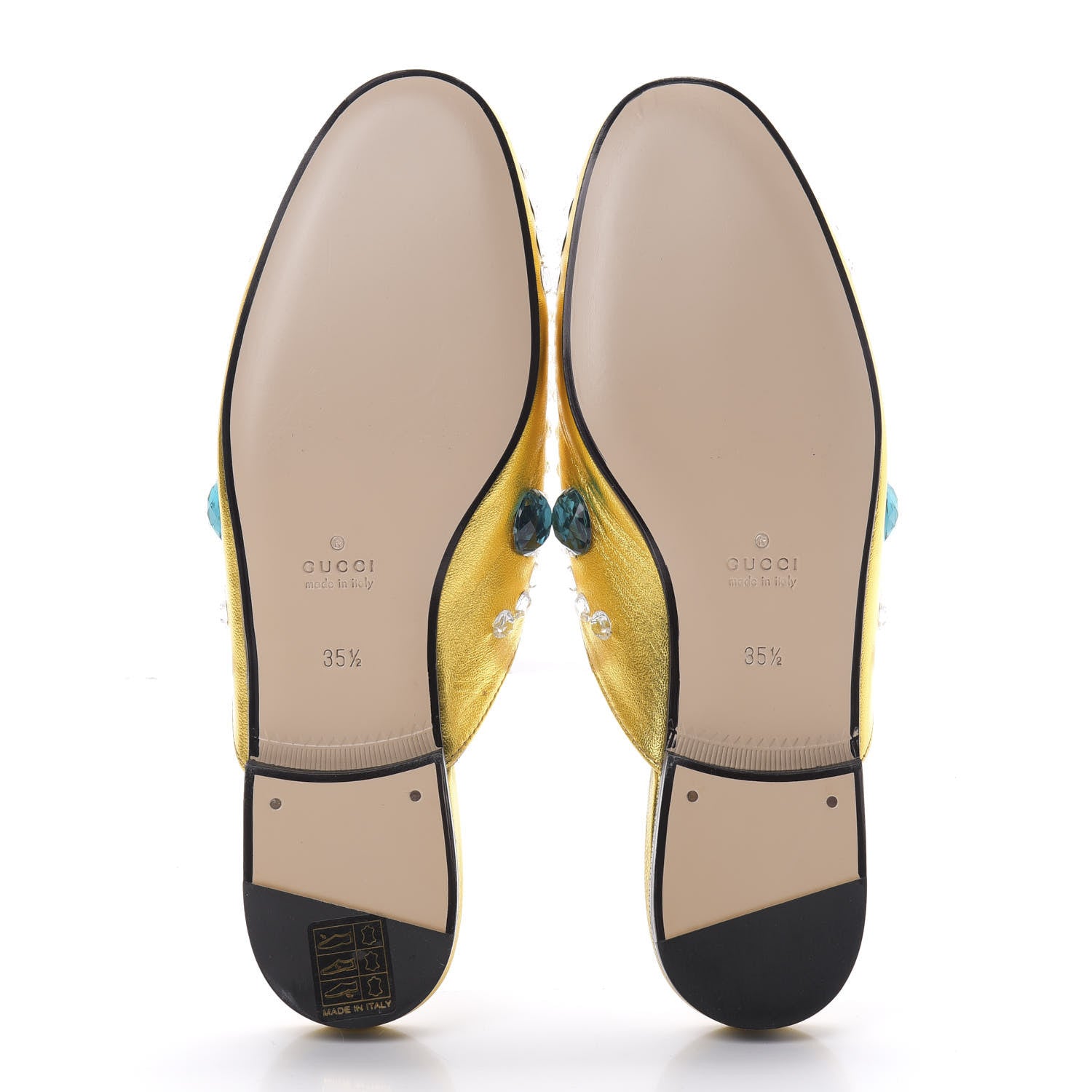 Gucci Metallic Nappa Crystal Womens Princetown Slippers 35.5 Gold 6 of 9