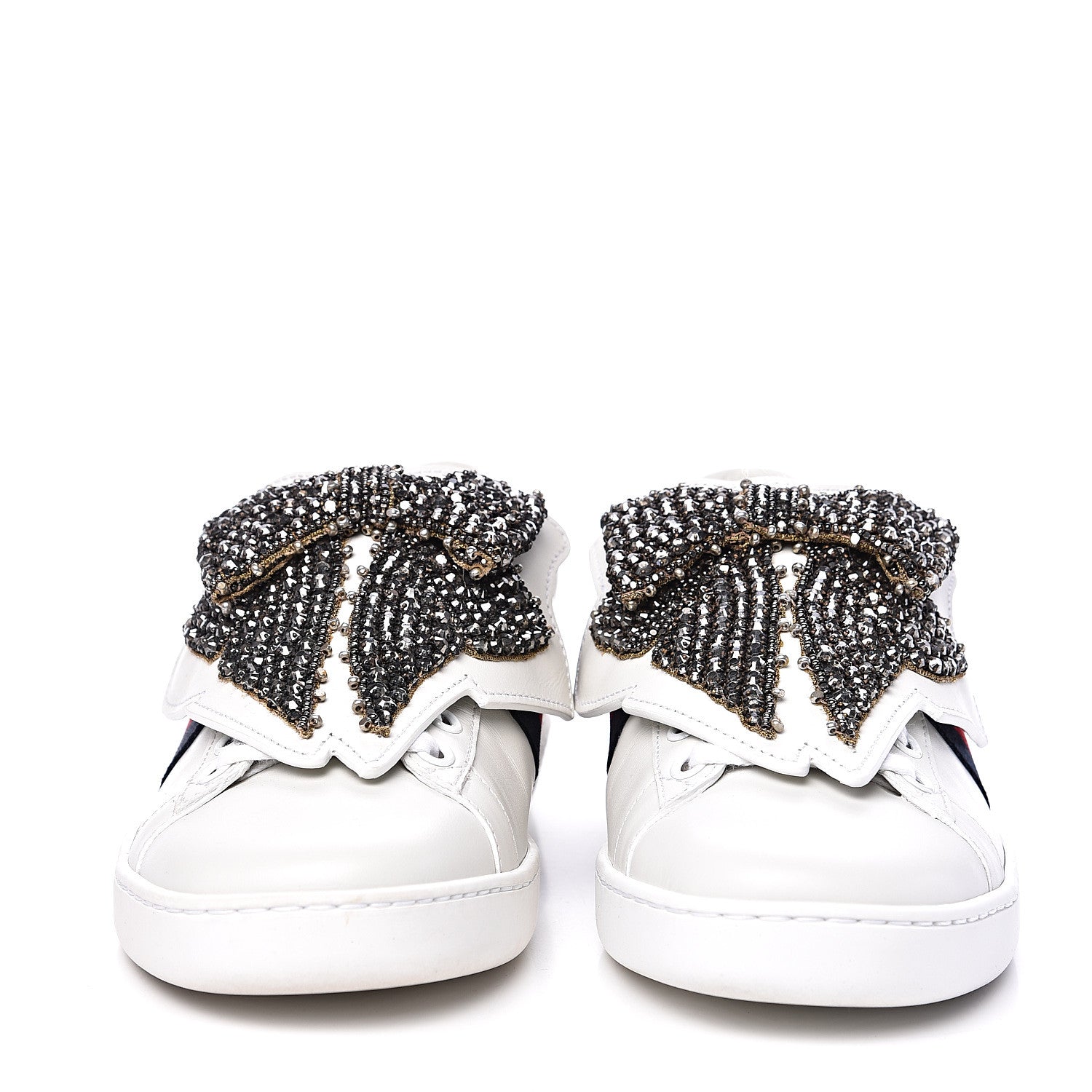Gucci Calfskin Ayers Web Womens Ace Bow Lace Sneakers 35.5 White 2 of 10